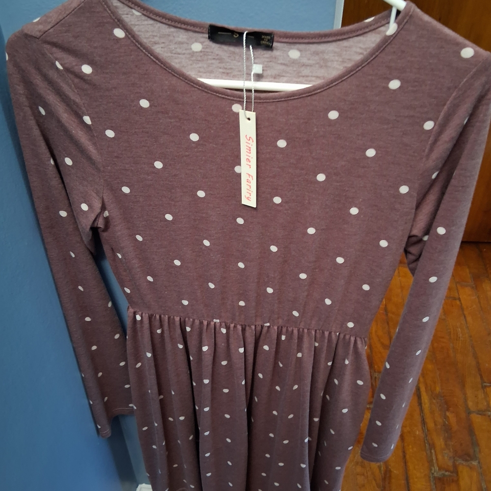Simplee Apparel Long Sleeve Polka Dot Dress - Mauve